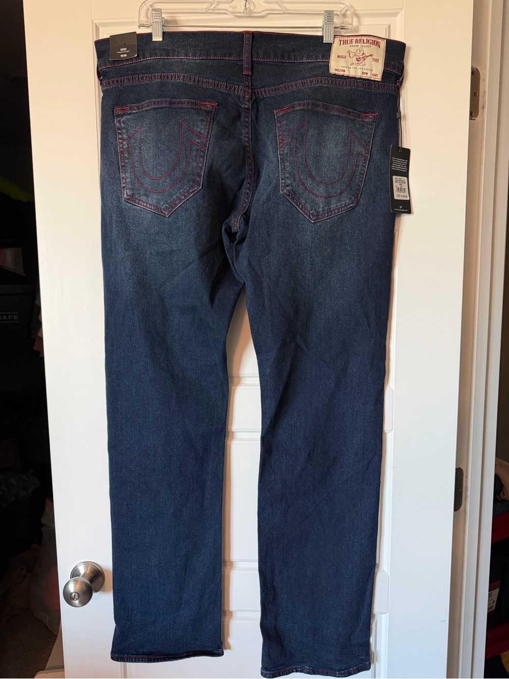 True Religion Men’s Ricky Relaxed Straight Jeans with Red Stitching